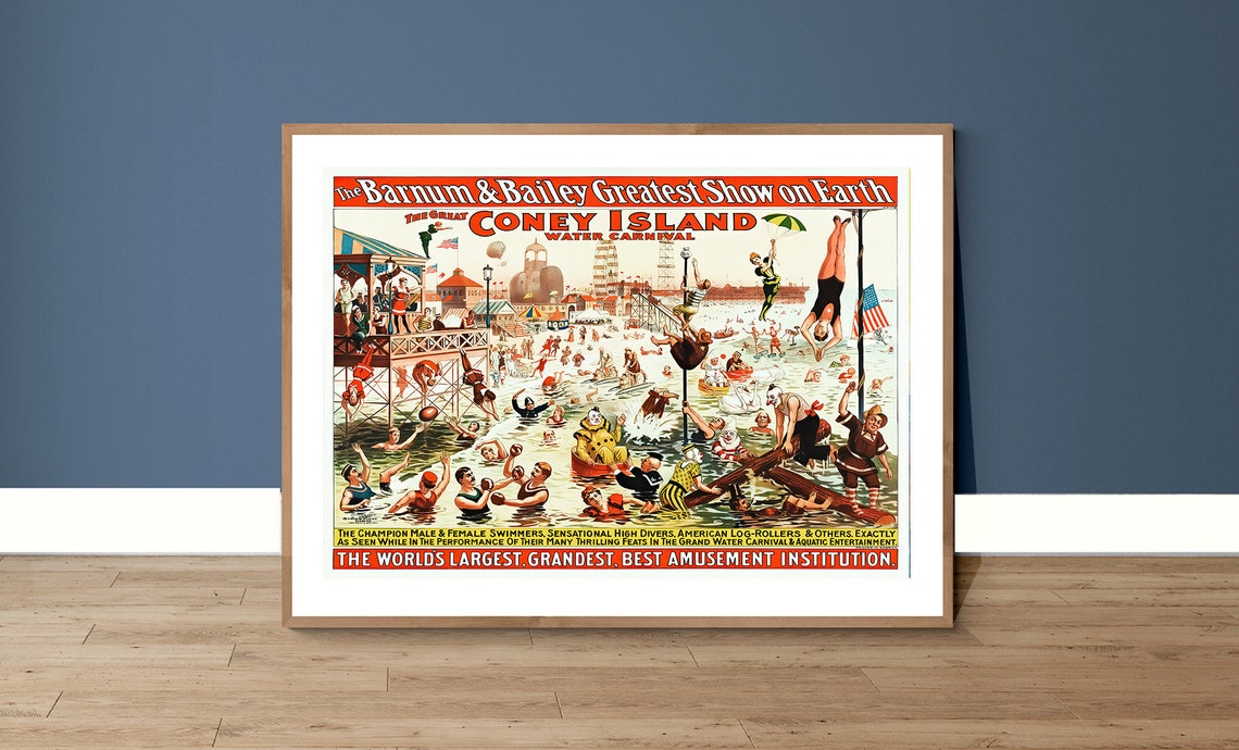 Barnum and Bailey Coney Island Water Carnival Circus Vintage Poster