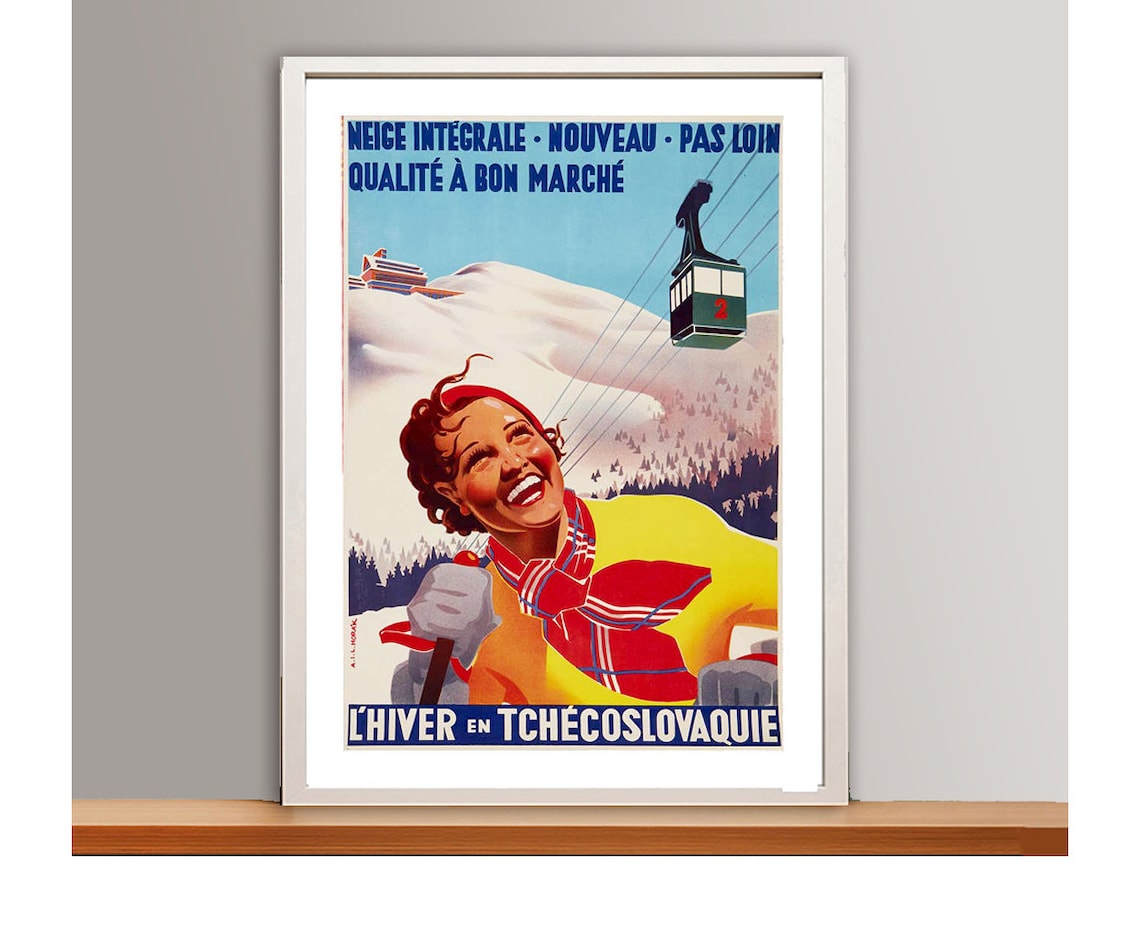 Winter in Czechoslovakia Vintage French Ski Resort Travel Poster - Image 3