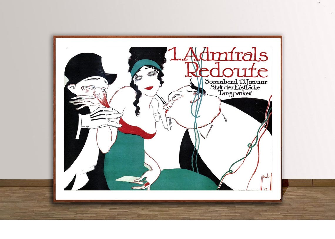 Admirals Redoute Flapper Green Dress Vintage Berlin Cabaret Poster - Image 3