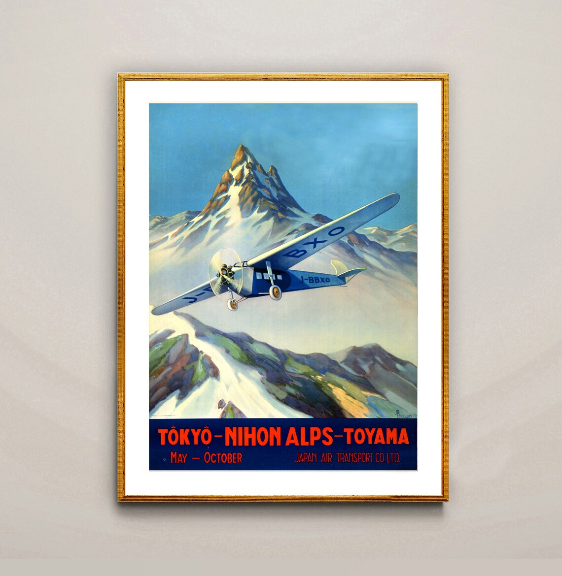 Tokyo Nihon Alps Toyama Vintage Biplane Japan Air Transport Poster - Image 2