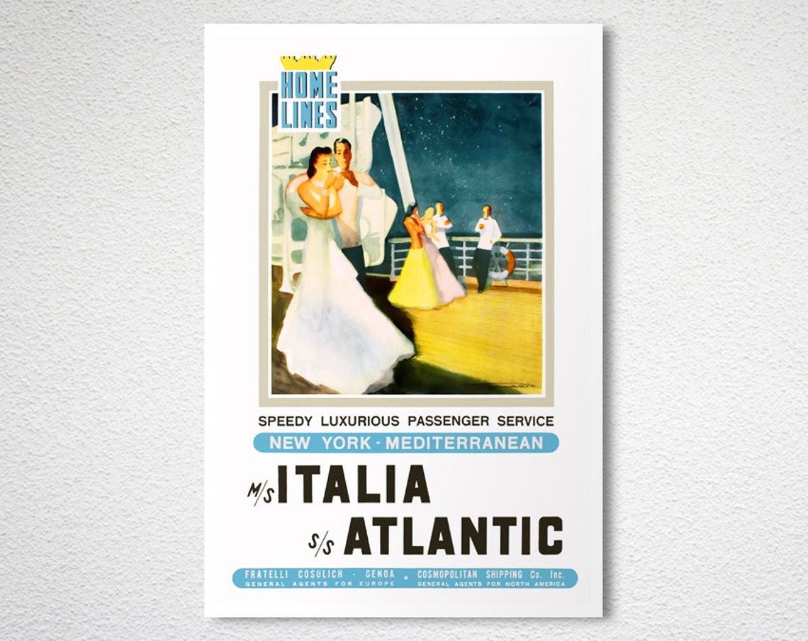 Home Lines Italia Atlantic New York Mediterranean Cruise Poster - Image 2