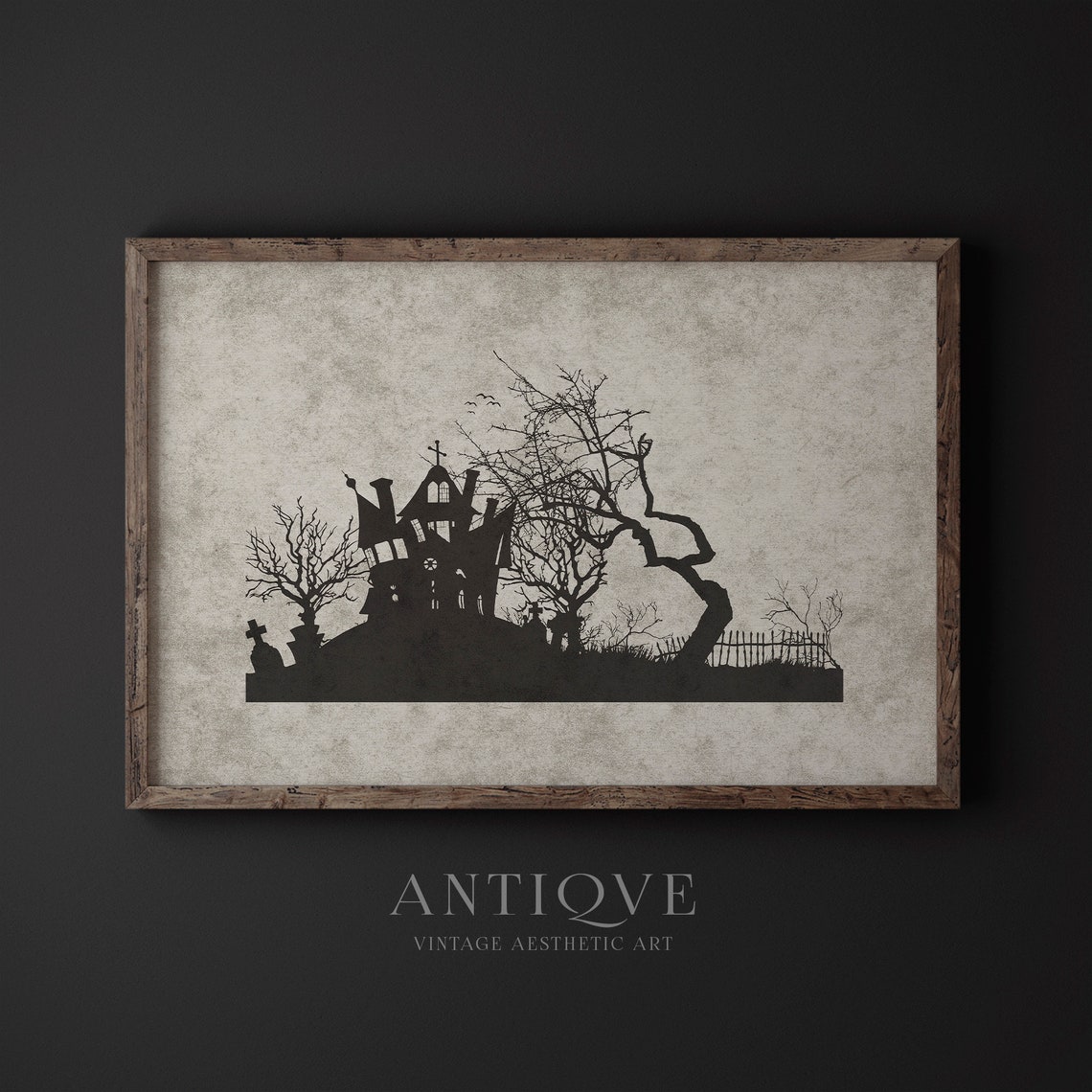Haunted House Silhouette Graveyard Twisted Trees Halloween Poster - Image 3