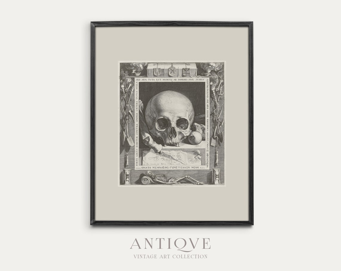 Antique Skull Engraving Latin Memento Mori Gothic Art Poster - Image 4
