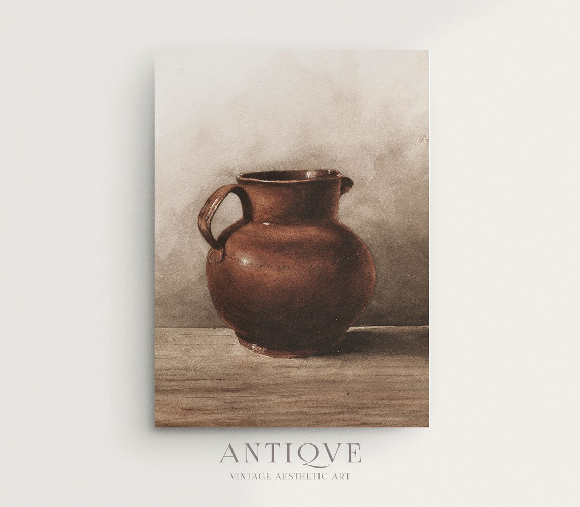 Vintage Rustic Jug Still Life, Kitchen Decor Art Print - Image 3
