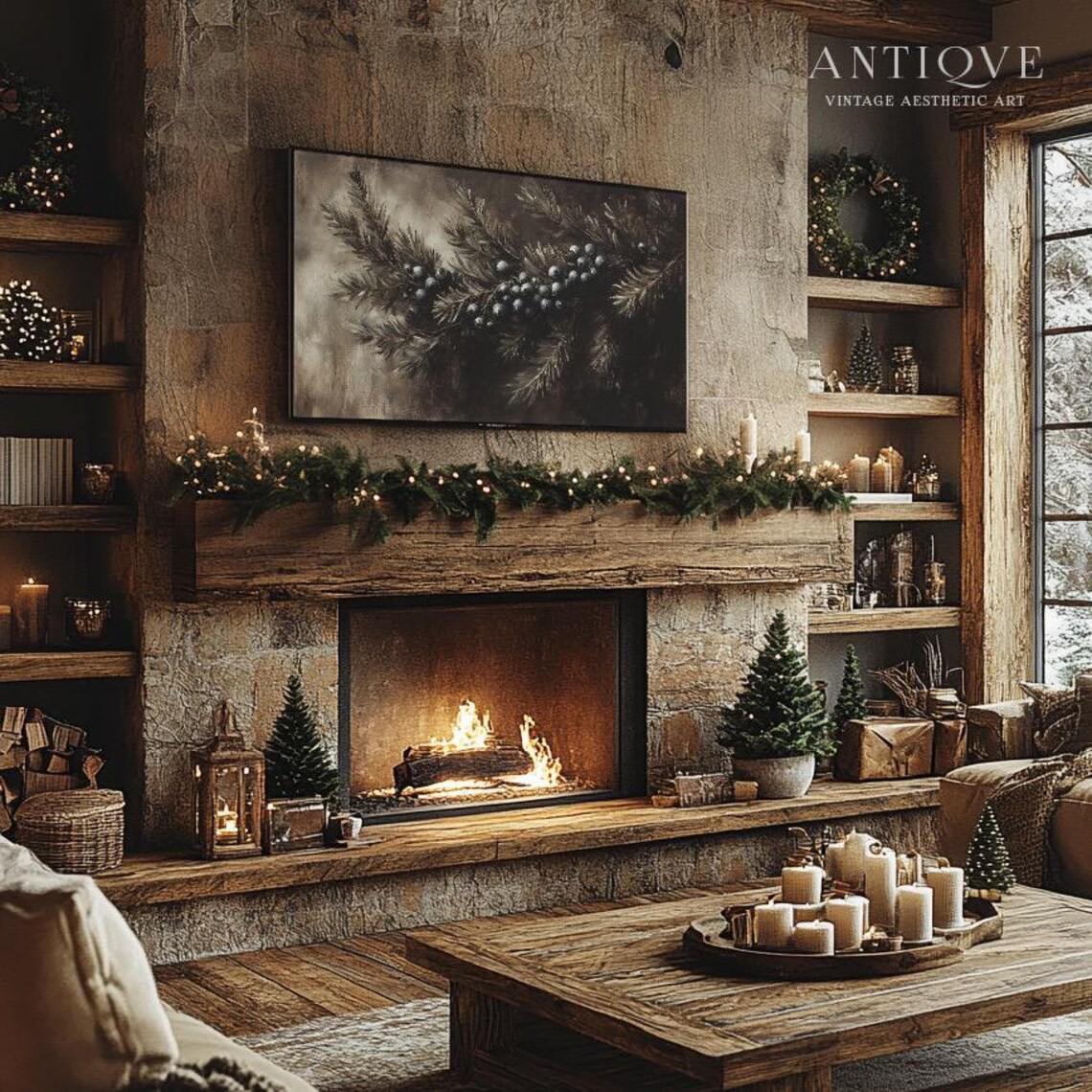 Berries On Winter Branch, Rustic Holiday Decor - Image 3