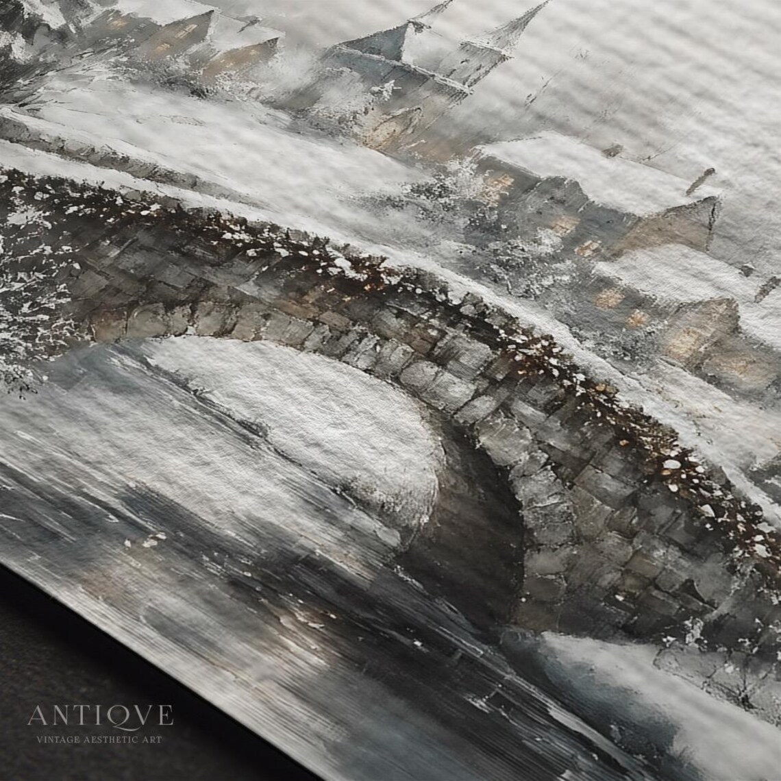 Snowy Bridge In Village, Rustic Winter Landscape - Image 3