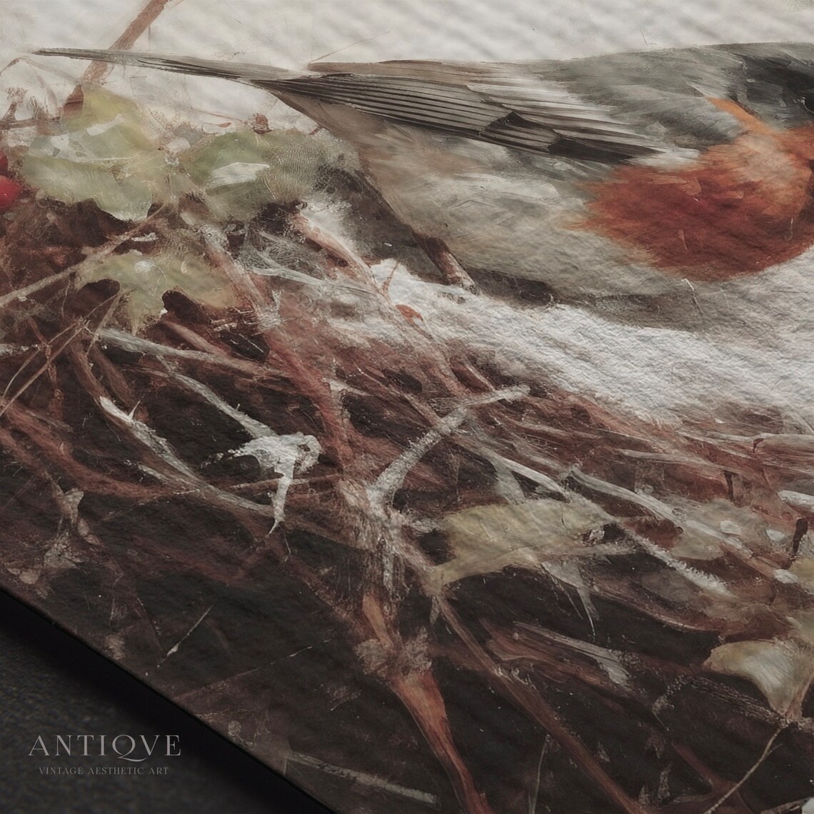 Robin In Nest In The Snow Rustic Christmas Art Print - Image 2