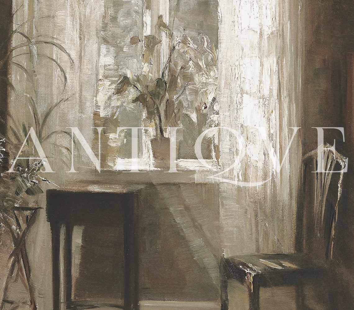 Sunlit Neutral Window Interior With Sheer Curtains Oil Painting Poster - Image 2