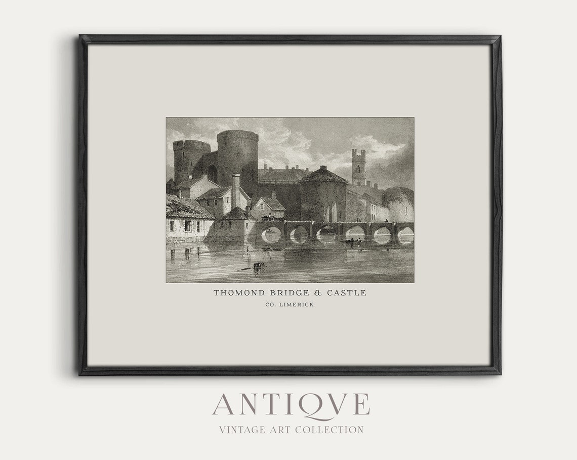 Thomond Bridge And Castle Co Limerick Antique Engraving Poster - Image 4