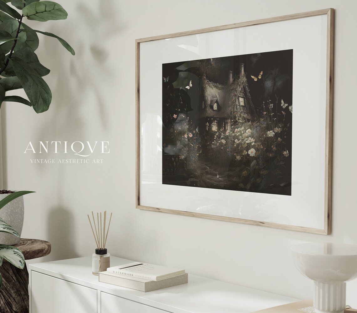 Moody Cottage In The Forest With Butterflies Art Print - Image 4