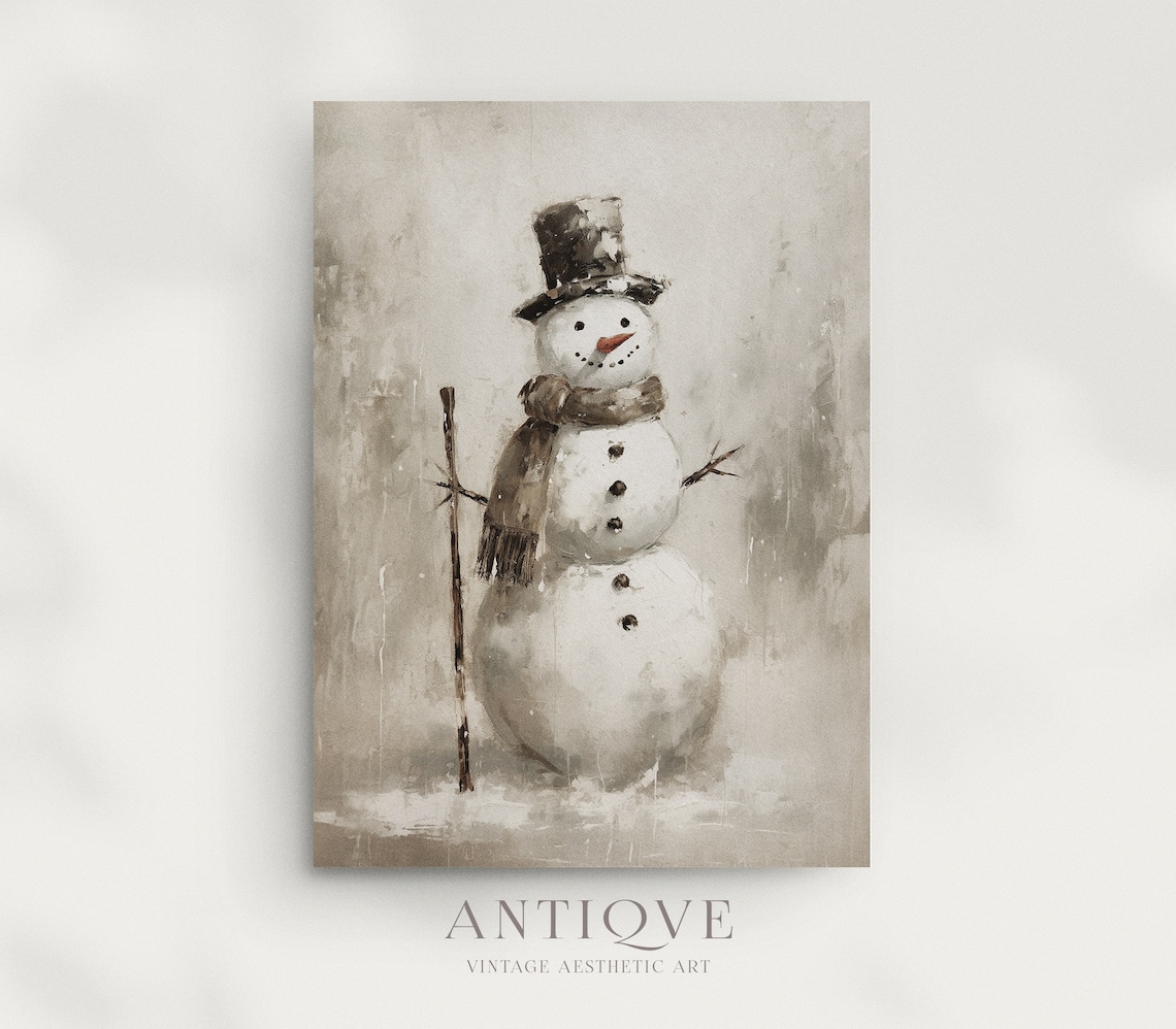 Snowman Christmas Painting Rustic Christmas Poster - Image 2