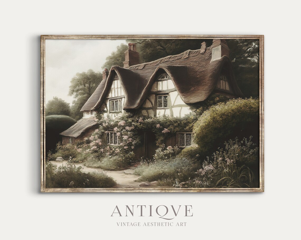 English Thatched Cottage With Roses Art Print - Image 2