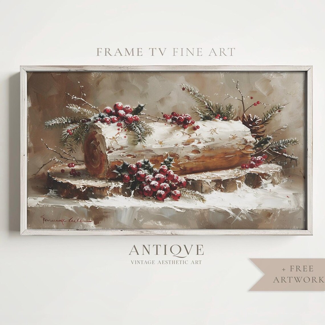 Christmas Yule Log, Rustic Holiday Decor Art Print - Image 4