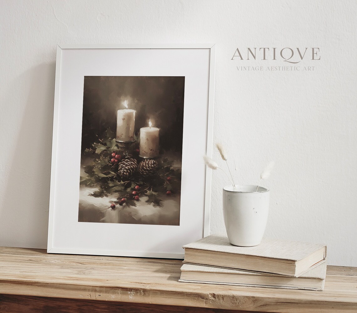 Christmas Candle Still Life, Rustic Holiday Art Print - Image 4