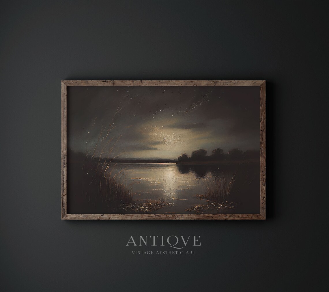 Moody Abstract Landscape Moonlight Art Print - Image 4