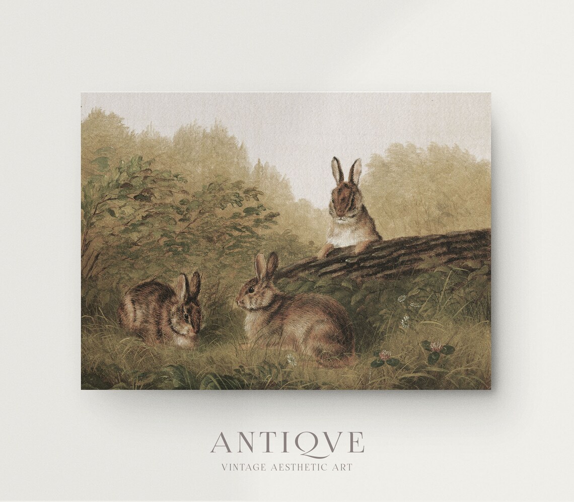 Vintage Country Brown Bunnies Easter Art Print - Image 4