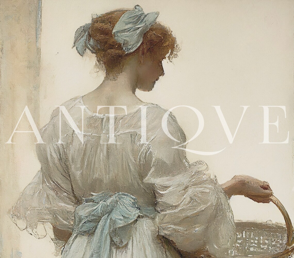 Woman In Antique Clothing With Laundry Basket, Vintage - Image 3