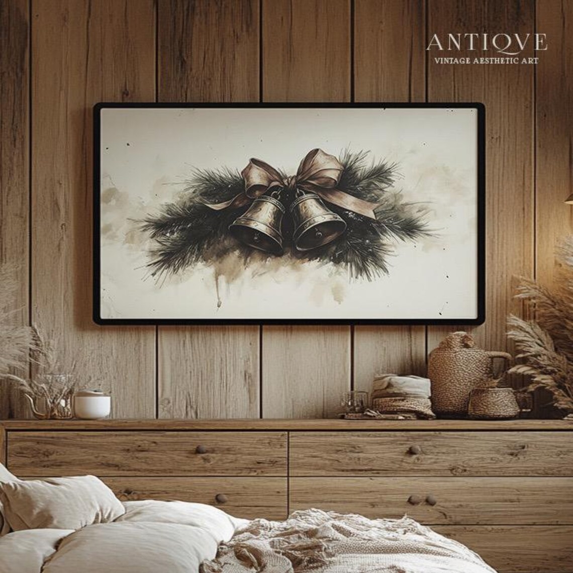 Christmas Bells Neutral Sketch, Elegant Holiday Decor - Image 2