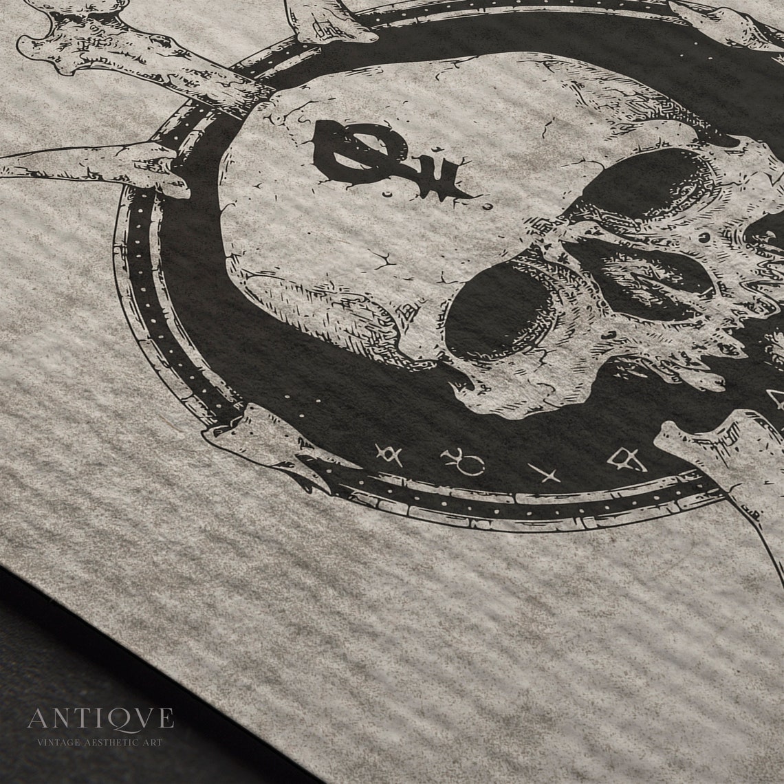 Gothic Skull Crossed Bones Occult Rune Emblem Vintage Style Poster - Image 3