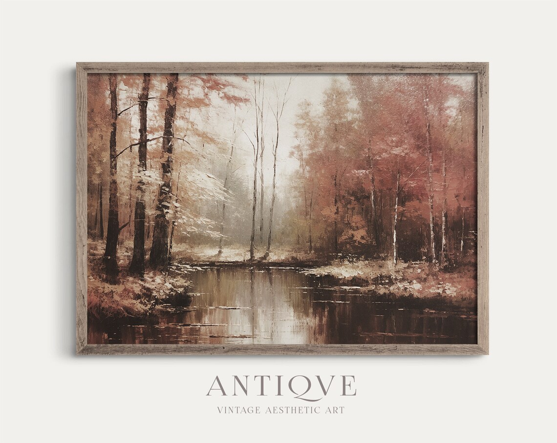 Calm Autumn Lake Art Print, Rustic Autumn Decor