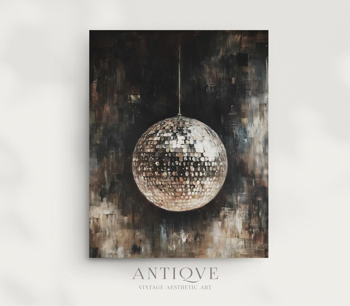 Disco Ball Hanging on Dark Abstract Festive New Years Party Wall Art - Image 2
