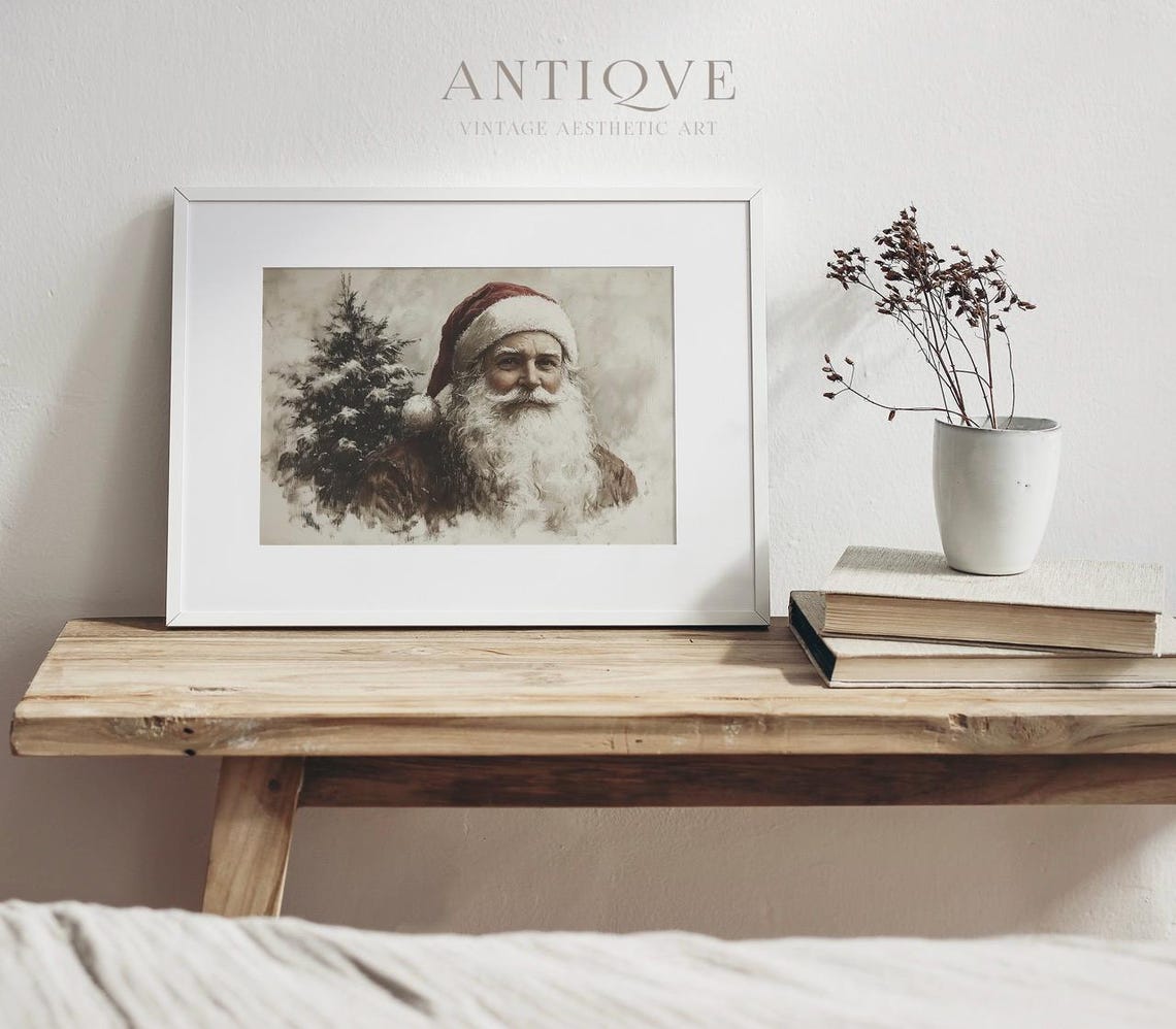 Vintage Santa Claus Portrait Profile Sketch Warm Holiday Wall Art - Image 2