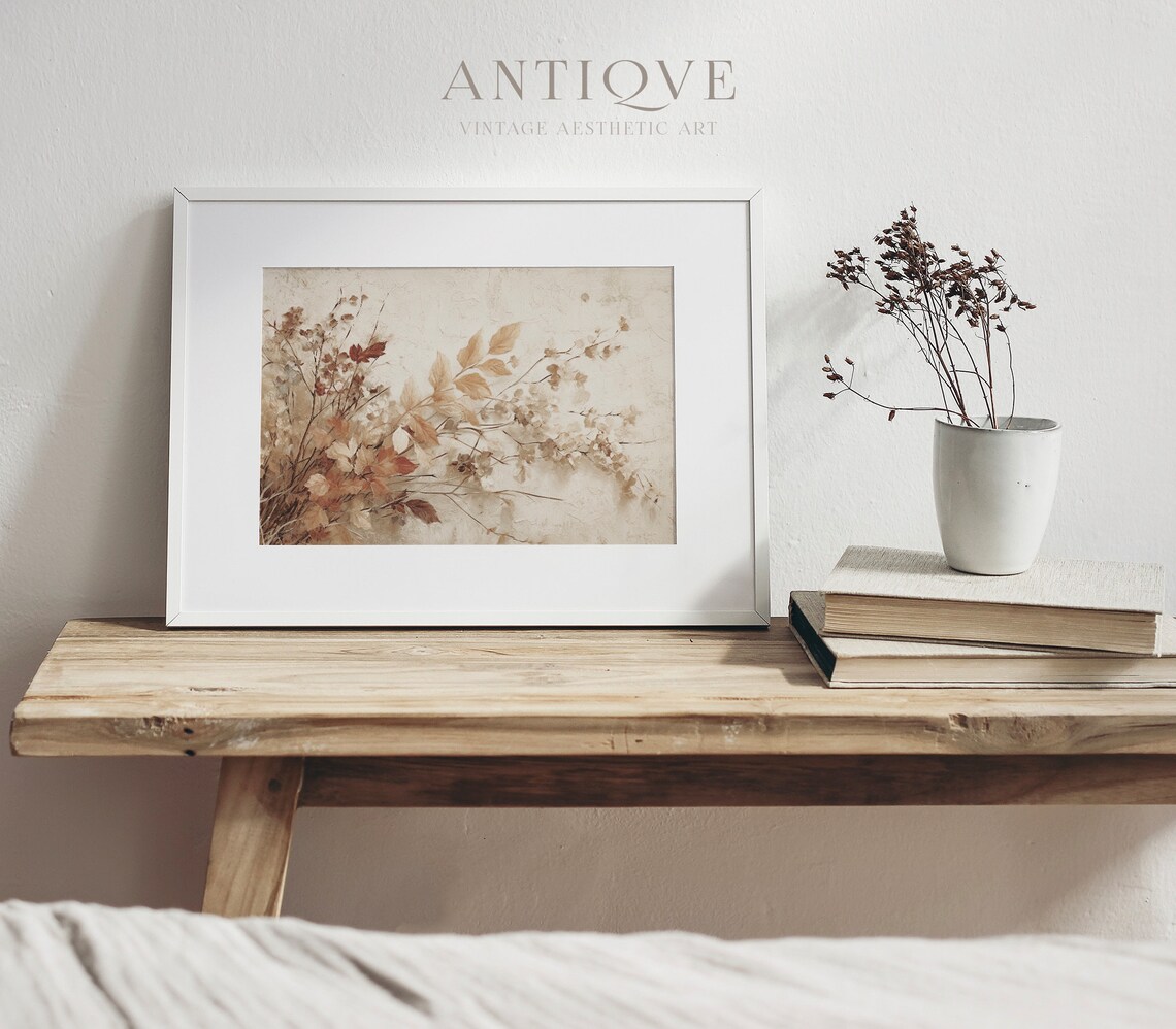 Autumn Dry Flowers Still Life, Beige Art Print - Image 2