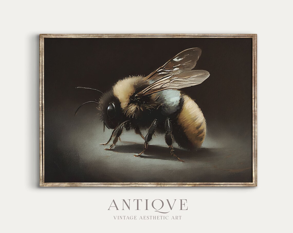 Moody Bumblebee Antique Art, Dark Cottagecore Decor - Image 2