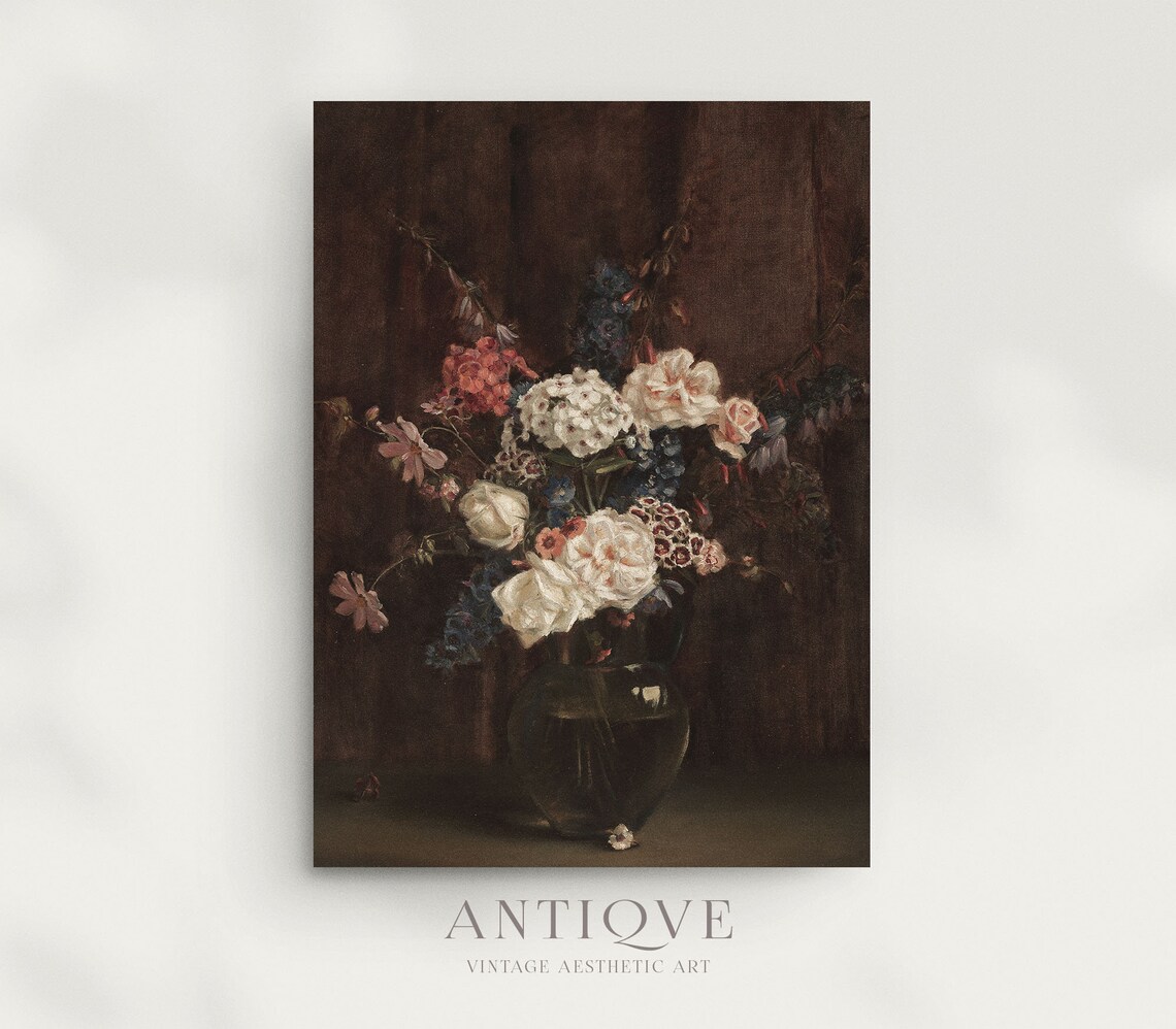 Moody Vintage Still Life Bouquet in Glass Vase - Image 3