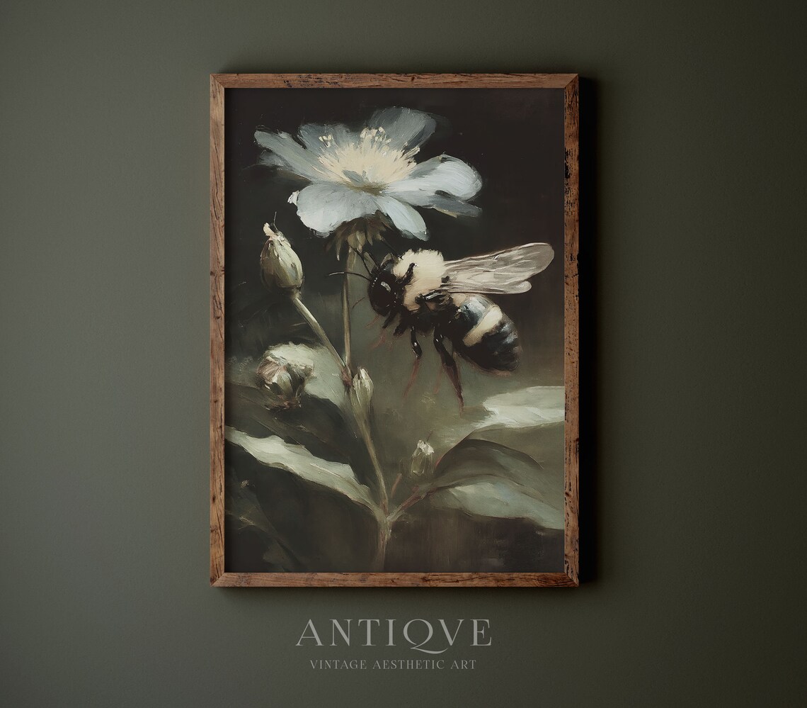 Bee On A Flower Antique Floral Art Print - Image 4