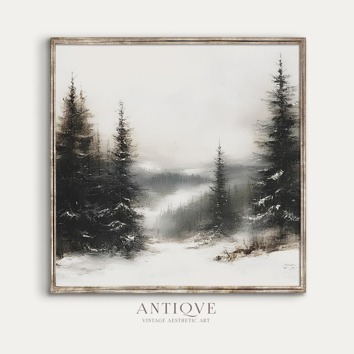 Misty Forest Landscape Painting, Rustic Christmas Decor - Image 3