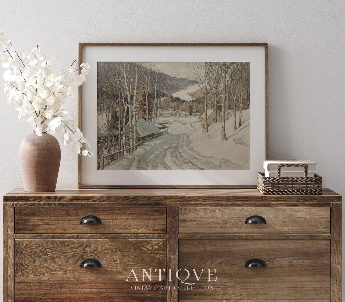 Winter Village Textured Painting, Winter Landscape Art - Image 4