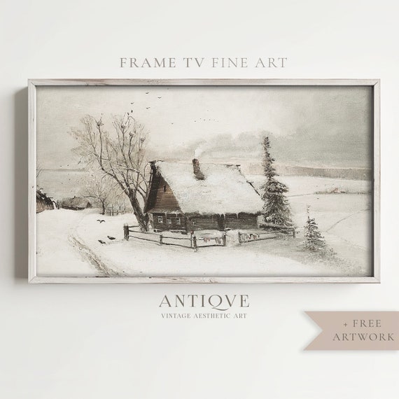 Vintage Winter Landscape Cabin in the Snow Art Print