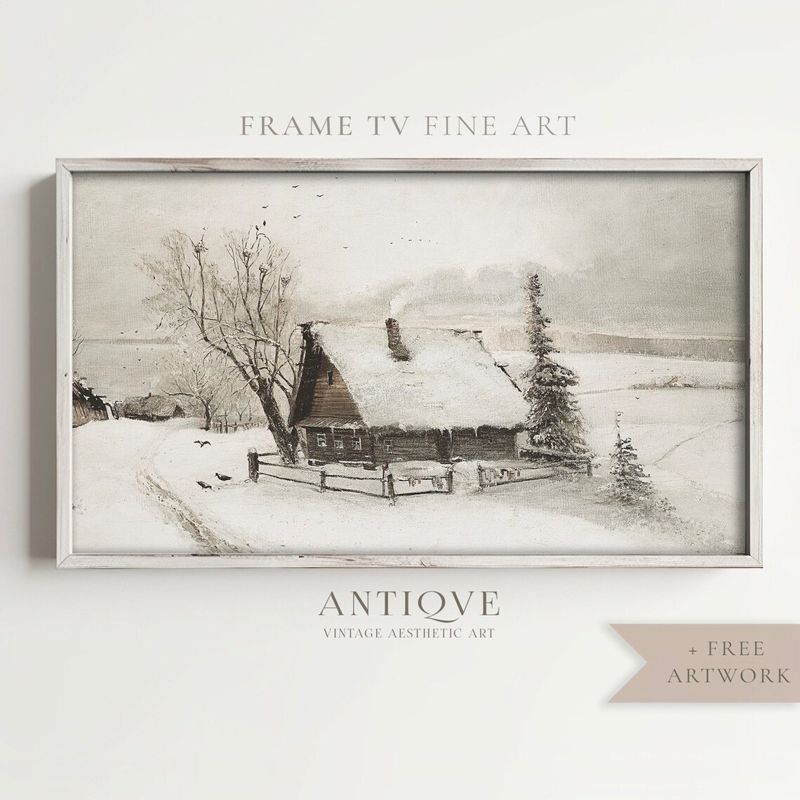 Vintage Winter Landscape Cabin in the Snow Art Print