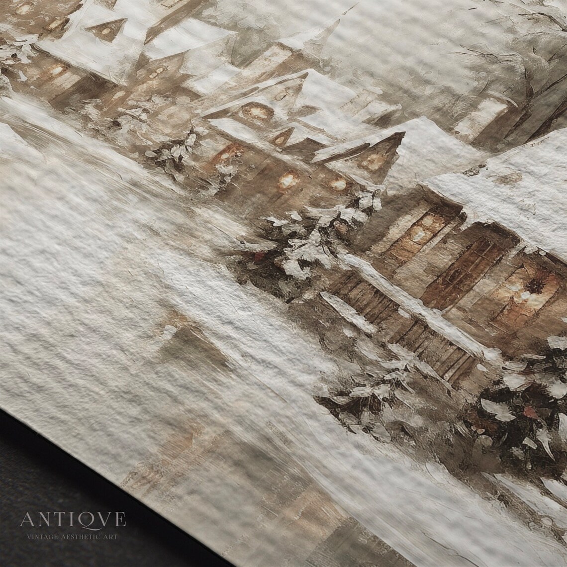 Christmas Village Street, Rustic Farmhouse Art Print - Image 3