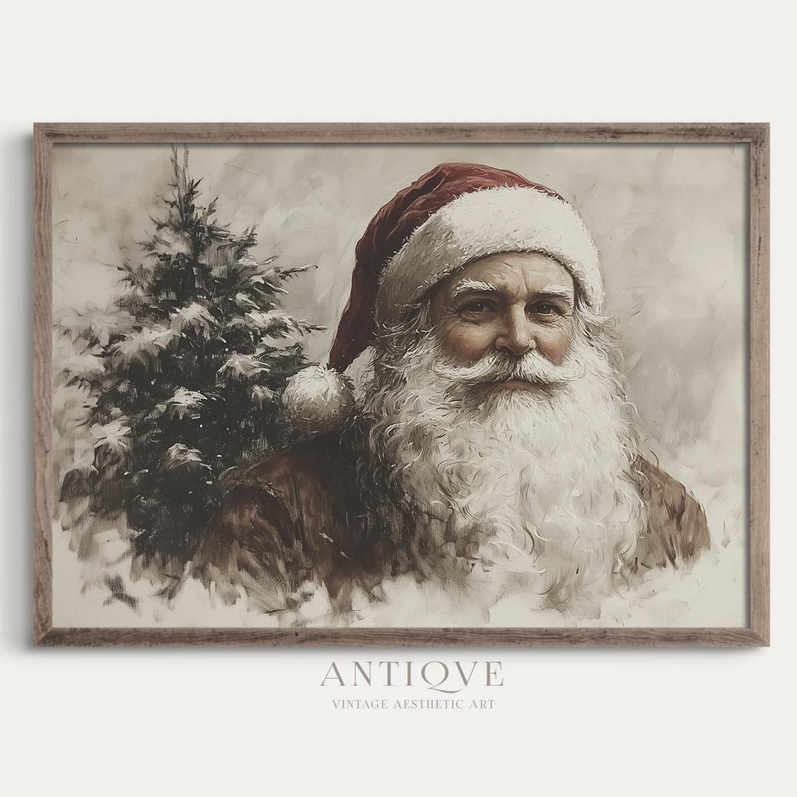 Vintage Santa Claus Portrait Profile Sketch Warm Holiday Wall Art - Image 4