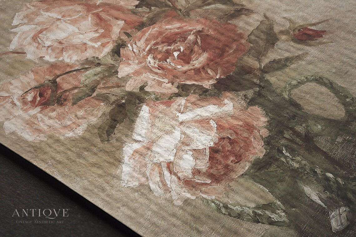 Antique Pink Roses Still Life, Vintage Art Print - Image 3