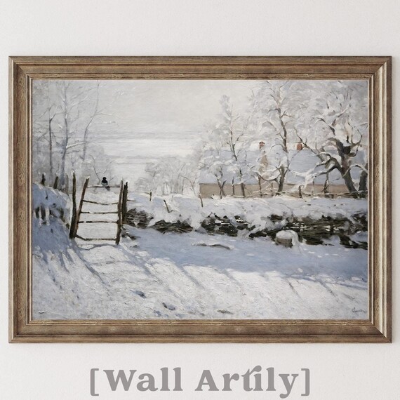 Claude Monet Snowy Winter Landscape With Wooden Gate Painting Poster