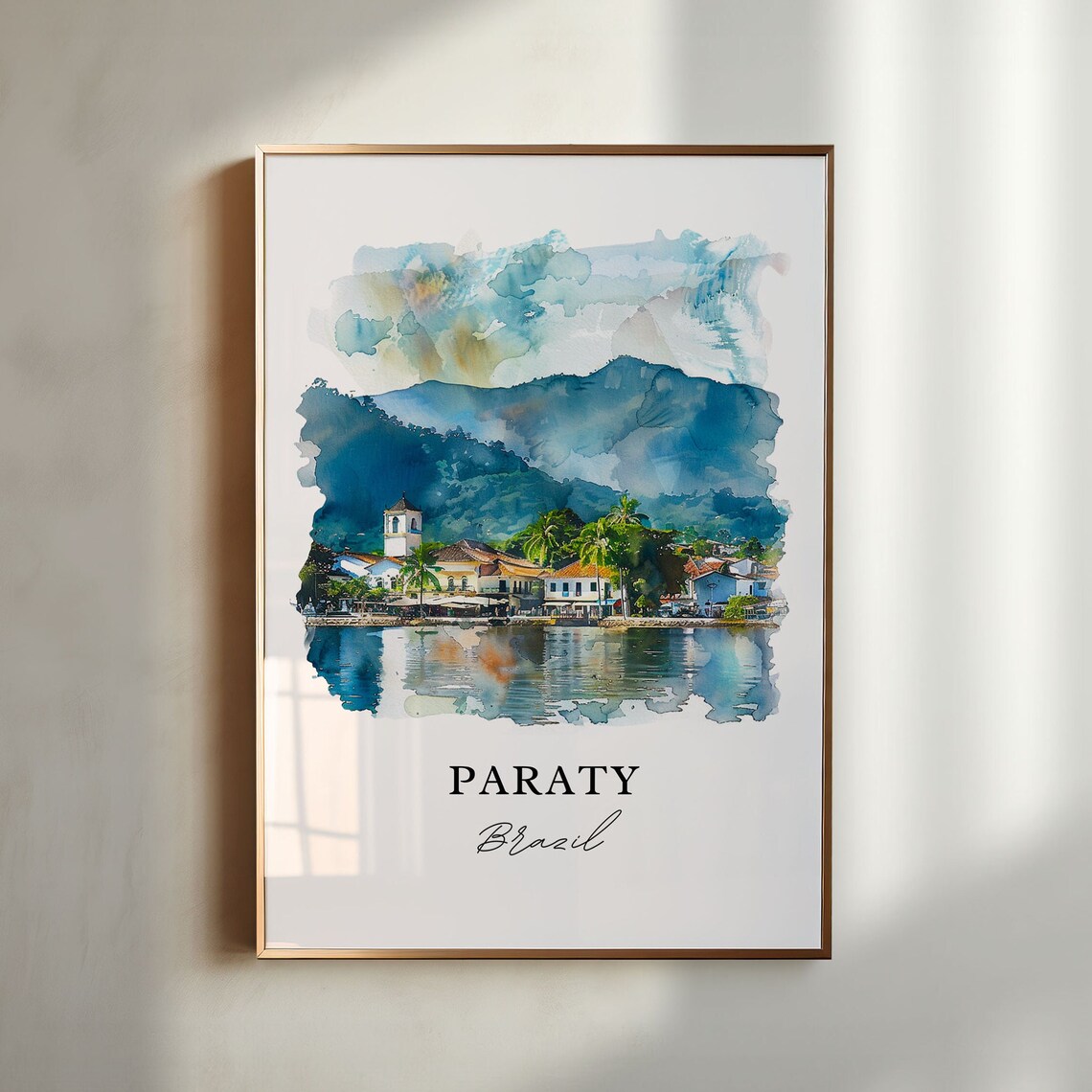 Paraty Brazil Coastal Town Bay Mountain Reflection Watercolor Poster
