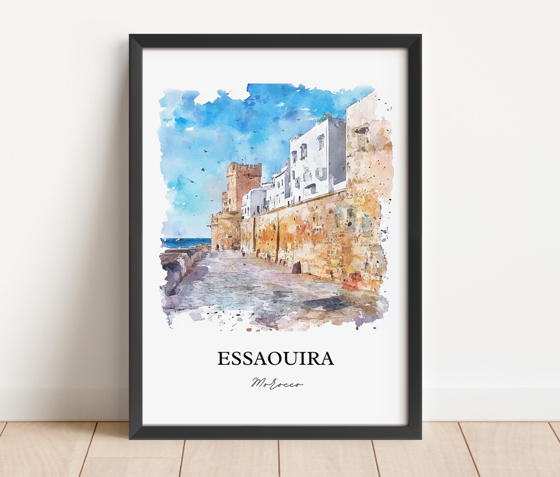 Essaouira Morocco Seaside Ramparts Old Walls Watercolor Poster - Image 3