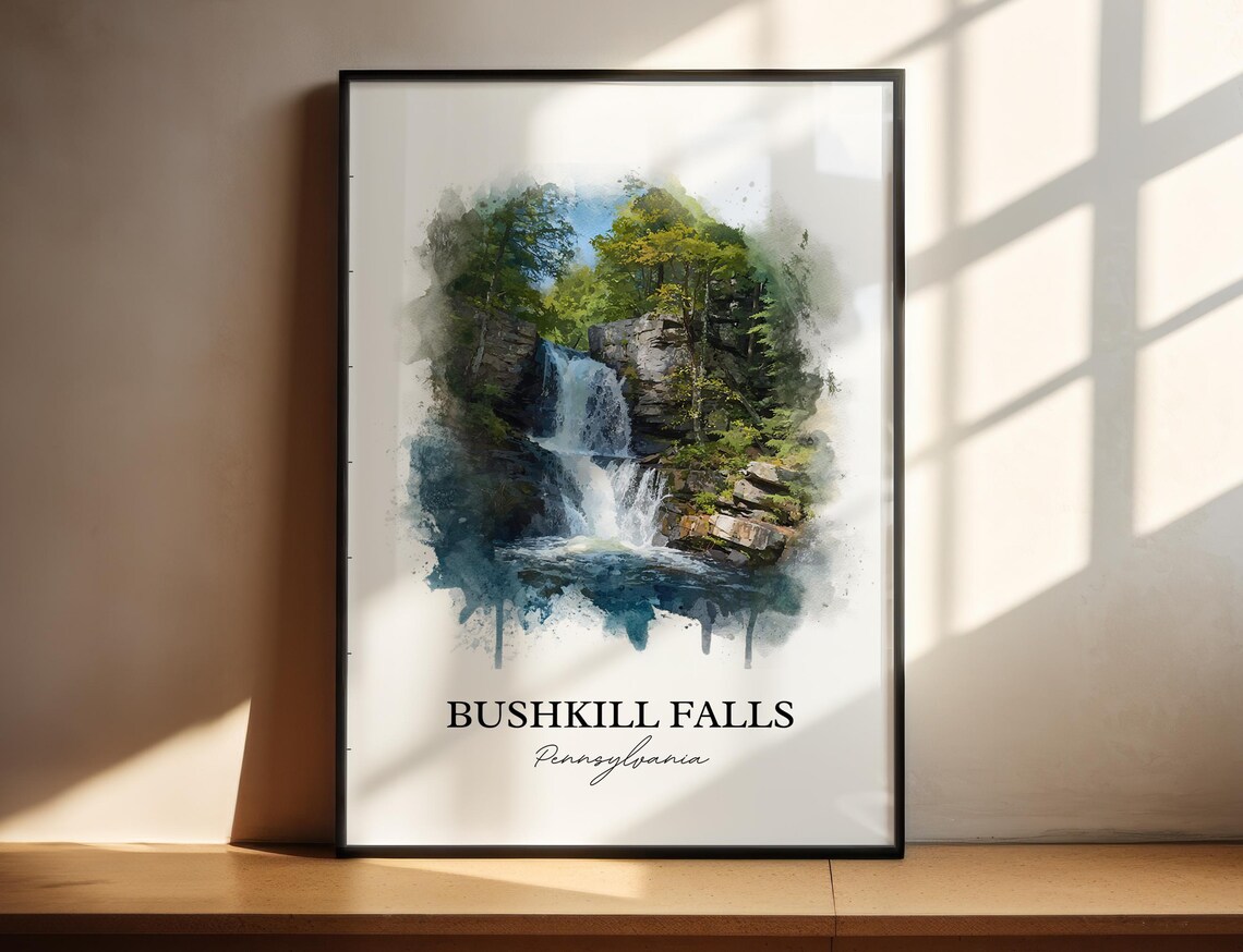 Bushkill Falls Pennsylvania Poconos Waterfall Watercolor Travel Poster