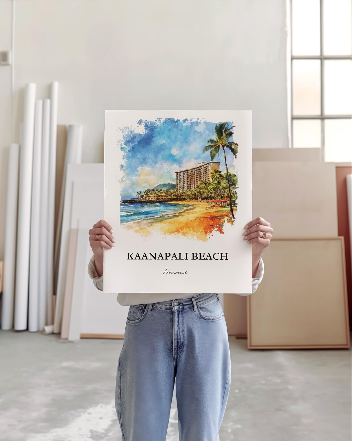 Kaanapali Beach Maui Hawaii Watercolor Travel Poster - Image 3