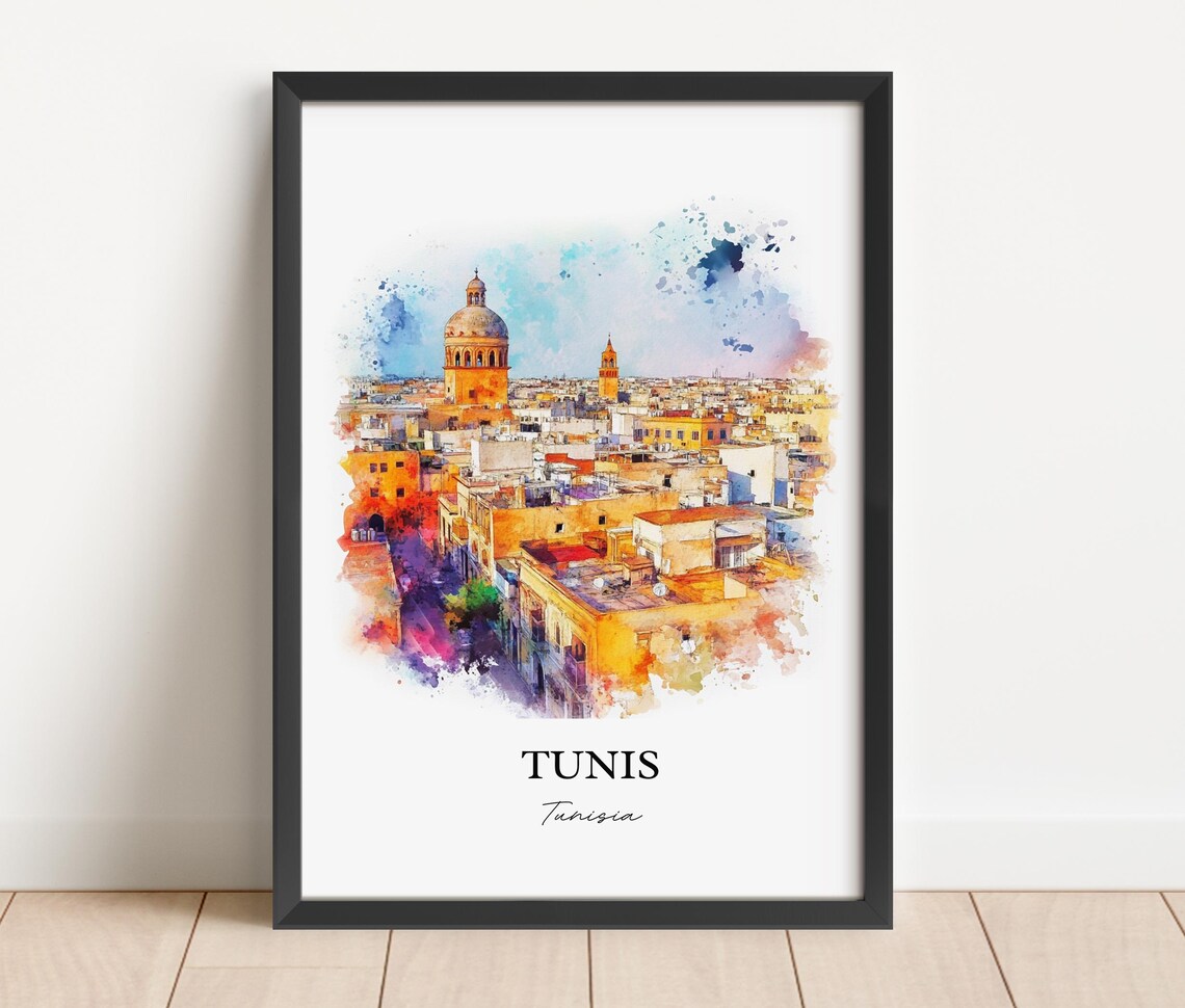 Tunis Tunisia Old Medina Dome Minaret Watercolor Travel Poster - Image 4