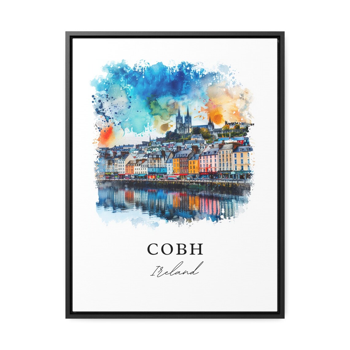 Cobh Ireland Colorful Harbor Town Cathedral Watercolor Poster - Image 3
