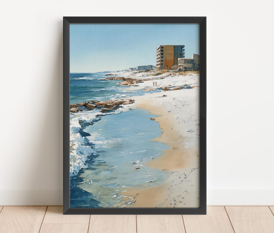 Orange Beach Alabama Watercolor Gulf Coast Shore Scene Poster Art