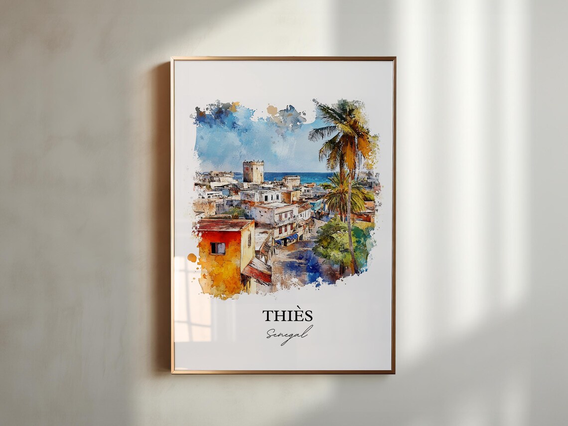 Thies Senegal African Watercolor Coastal City Palm Art Poster - Image 6