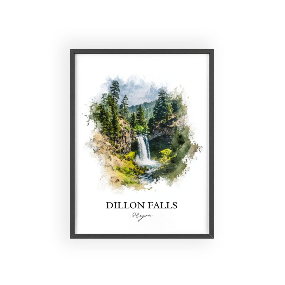 Dillon Falls Oregon Forest Waterfall Watercolor Nature Poster - Image 2