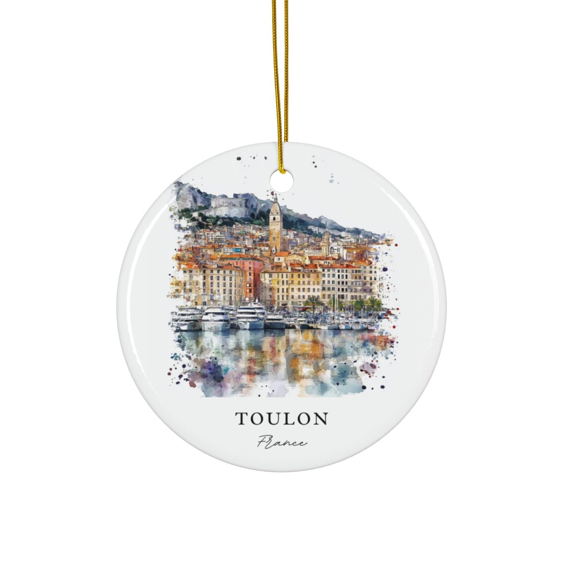 Toulon France Watercolor Harbor Yachts Old Town Mountains Poster