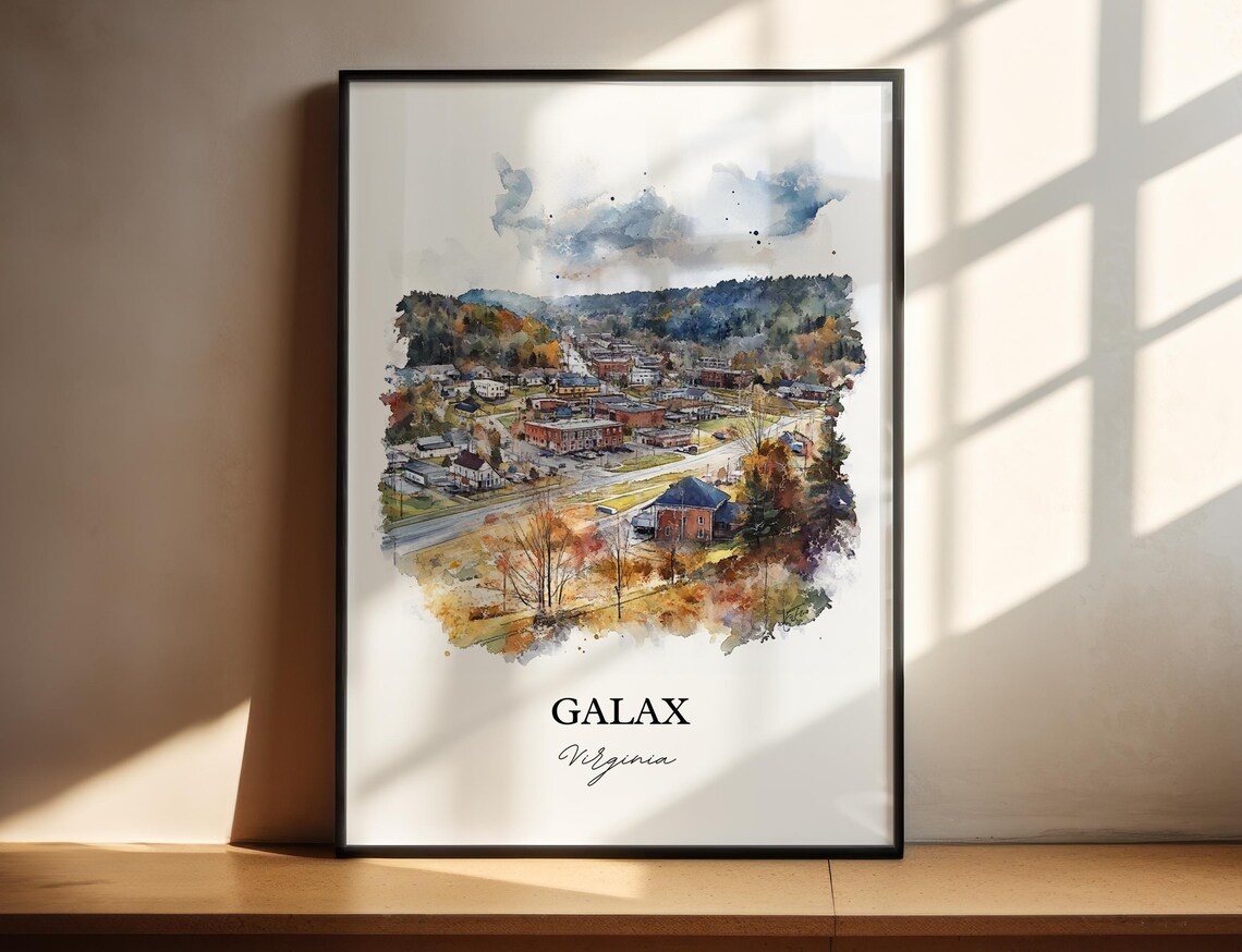 Galax Virginia Town Overlook Valley Autumn Watercolor Travel Poster