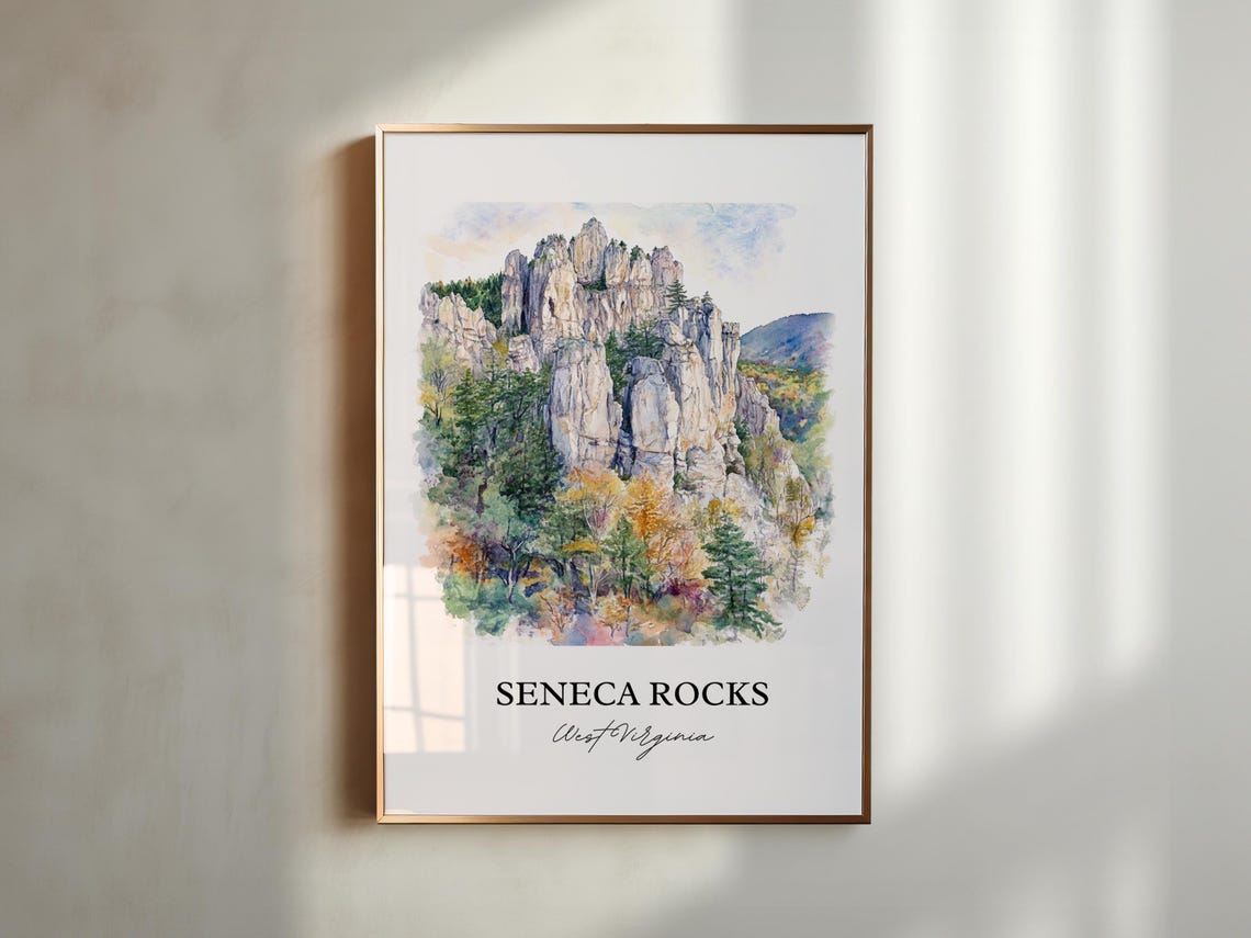 Seneca Rocks West Virginia Climbing Cliffs Watercolor Nature Poster - Image 5